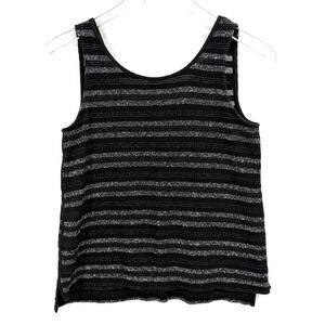 Madewell Striped Textured Knit Terry V-Neck Tank Top XXS Black White F4466